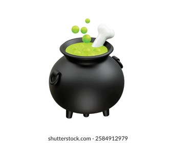 Spooky Halloween Cauldron icon 3d. Witch poison icon 3d rendering illustration