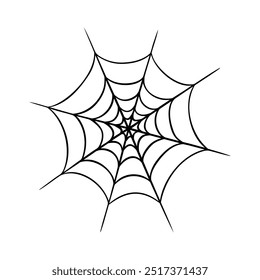 Spooky Halloween cobweb illustration in line art style. Graphic monochrome spiderweb drawing. Hand drawn outline sketch, engraved doodle illustration. For coloring book, invitation, decoration.