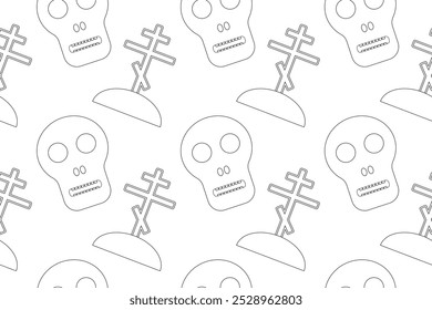 A spooky Halloween coloring page featuring skulls and graves. Perfect for a fun and creepy activity for kids during the Halloween season.