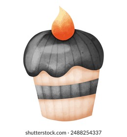 Spooky Halloween Cupcake with Dark Frosting and Flame