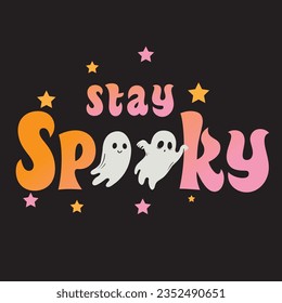 Spooky Halloween Cute Ghost Printable T shirt Poster Sticker Vector Design Black Background