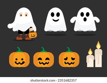 Spooky Halloween Decor: Isolated Illustrator Vector of Pumpkin, Ghost, and Candle