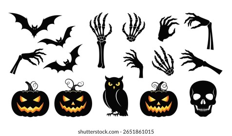 Spooky Halloween Decorations Featuring Bats Skeletons Pumpkins Owl and Skull