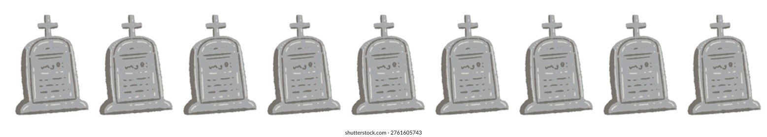 Spooky Halloween divider line with a row of varied tombstones