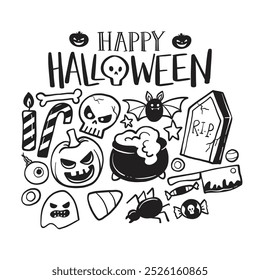 Spooky Halloween Doodle Vector Collection - Perfect for Invitations and Decor