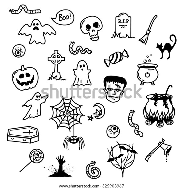 Spooky Halloween Doodles Stock Vector (Royalty Free) 325903967 ...