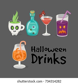 Spooky Halloween drinks, set of icons. Vector illustration.