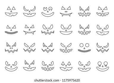 Spooky halloween face, outline icon editable stroke