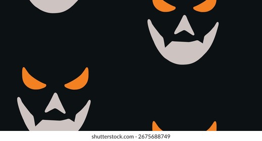 Spooky Halloween Faces on Dark Backdrop Pattern