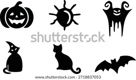 Spooky Halloween Featuring a Jack O Lantern Ghost Cat Bat and Witch Hat Pumpkin Keywords halloween, spooky, october