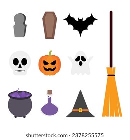 Spooky Halloween Flat Vector Illustration Set