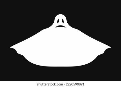 Spooky Halloween flying ghost white icon. A funny pale ghostly symbol in flight. Isolated on a black background.