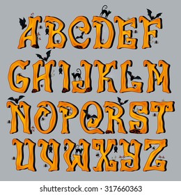 Spooky Halloween Font Capital Letters, For Halloween Greeting Cards, EPS 10 Contains Transparency.