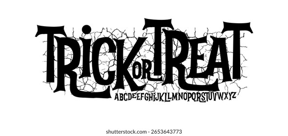 Spooky Halloween Font with Cracked Background and Gothic Letters for Trick or Treat Designs, Scary Lettering, Poster Titles, Party Decor, October Vibes Logo, and Horror Headlines. Vector Illustration.