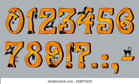 Spooky Halloween Font Number Figures, for Halloween greeting Cards, EPS 10 contains transparency.
