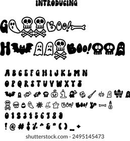 Spooky Halloween font typography vector illustration featuring eerie and playful letters. Perfect for Halloween posters, invitations, and decorations. Ideal for your haunted holiday projects.