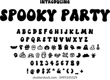 Spooky Halloween font typography vector illustration featuring eerie and playful letters. Perfect for Halloween posters, invitations, and decorations. Ideal for your haunted holiday projects.