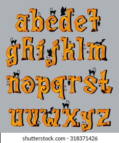 Spooky Halloween Font Uppercase Letters, For Halloween Greeting Cards, EPS 10 Contains Transparency.