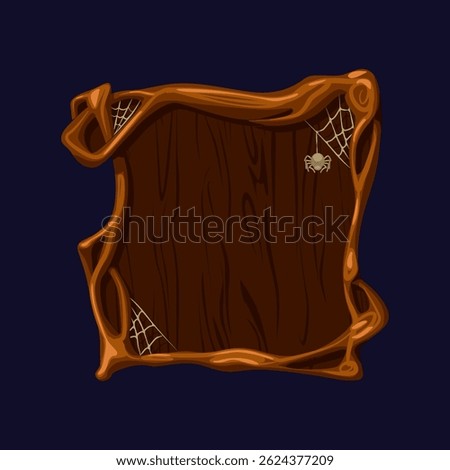 Spooky Halloween frame tree design isolated for print, decoration, element design and background. Wood avatar frame with spider for game or slot symbols