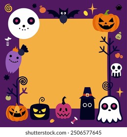 Spooky Halloween Fun Frame: A vibrant, cartoon-style frame adorned with pumpkins, ghosts, and bats, perfect for Halloween greetings or spooky designs.