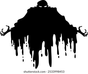 Spooky Halloween Ghost Black Silhouettes. Vector Hand Drawn Illustration Isolated On Transparent Background