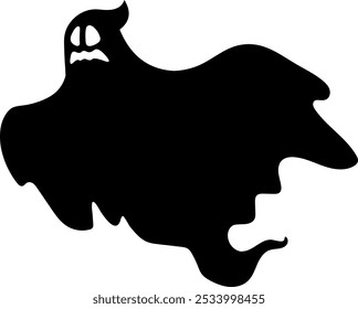 Spooky Halloween Ghost Black Silhouettes. Vector Hand Drawn Illustration Isolated On Transparent Background