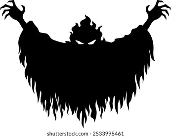 Spooky Halloween Ghost Black Silhouettes. Vector Hand Drawn Illustration Isolated On Transparent Background