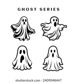 Spooky halloween ghost, ghost character set