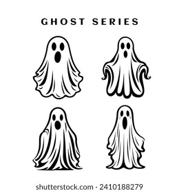 Spooky halloween ghost, ghost character set