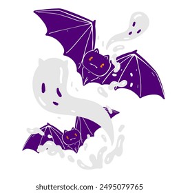 Spooky Halloween Ghost frying Bats
