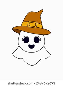 Spooky Halloween Ghost with Hat Vector Illustration - Halloween Clipart and Vector Art