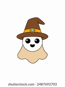 Spooky Halloween Ghost with Hat Vector Illustration - Halloween Clipart and Vector Art