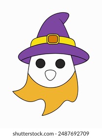 Spooky Halloween Ghost with Hat Vector Illustration - Halloween Clipart and Vector Art
