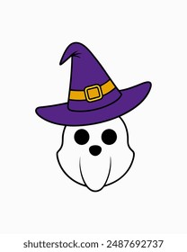 Spooky Halloween Ghost with Hat Vector Illustration - Halloween Clipart and Vector Art