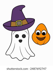 Spooky Halloween Ghost with Hat Vector Illustration - Halloween Clipart and Vector Art