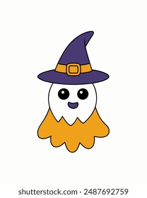 Spooky Halloween Ghost with Hat Vector Illustration - Halloween Clipart and Vector Art