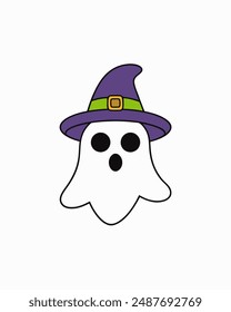 Spooky Halloween Ghost with Hat Vector Illustration - Halloween Clipart and Vector Art