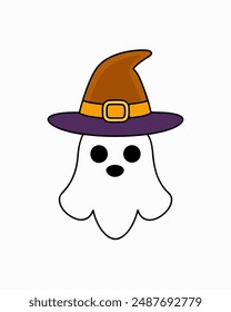 Spooky Halloween Ghost with Hat Vector Illustration - Halloween Clipart and Vector Art