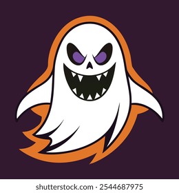 Spooky halloween ghost icon vector. Fly phantom spirit with scary face. Ghostly apparition in white fabric vector illustration