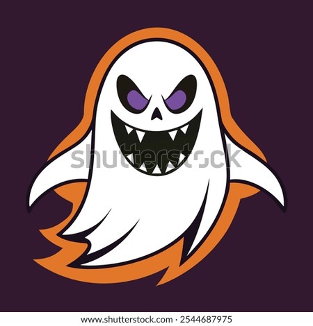 Spooky halloween ghost icon vector. Fly phantom spirit with scary face. Ghostly apparition in white fabric vector illustration