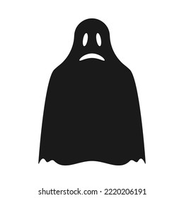 Spooky Halloween ghost shape silhouette icon. A funny black ghostly symbol. Isolated on a white background.