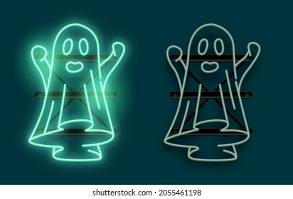 A spooky halloween ghost sign with on and off states! Neon light decoration. Vector illustration
