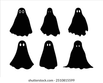 Siluetas fantasma de Halloween | Clipart de Vector blanco y negro aterrador para Diseños embrujados.