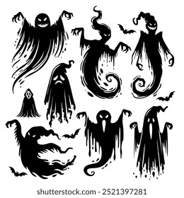 Spooky Halloween Ghost Silhouettes in Various Poses