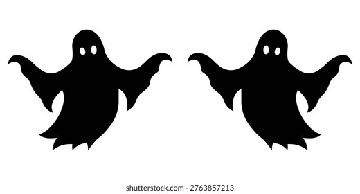 Spooky Halloween Ghost Silhouettes Vector Set – Scary Phantom Shadows, Flying Spirits, Cartoon Specters and Watercolor Ghost Elements