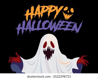 Ilustração de Vetor Fantasma de Halloween assustador. Poltergeist Desenho Animado Bonito, Feliz Halloween Design Engraçado Assustador Fantasmas Personagens.