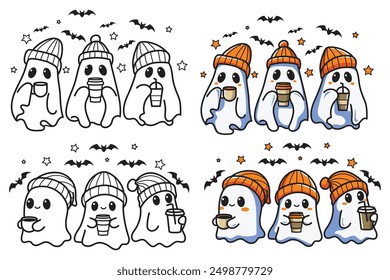 Spooky Halloween Ghosts Cute, coffee ghost, vector