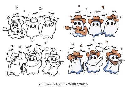 Spooky Halloween Ghosts Cute, cowboy ghost, vector