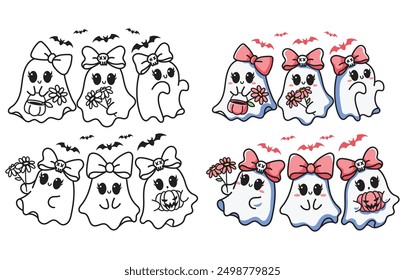 Spooky Halloween Ghosts Cute, pink ghost, vector