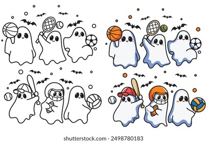 Spooky Halloween Ghosts Cute, sport ghost, vector